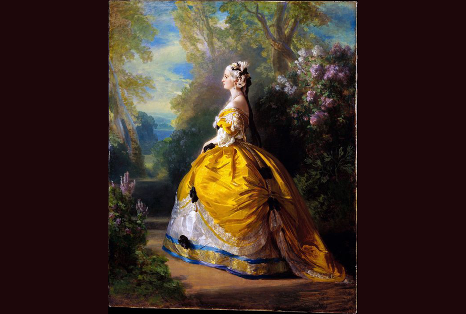 Empress Eugenie, In White Silk Dress With Lace Detail And Ribbons Tied Off  The Shoulder, Five